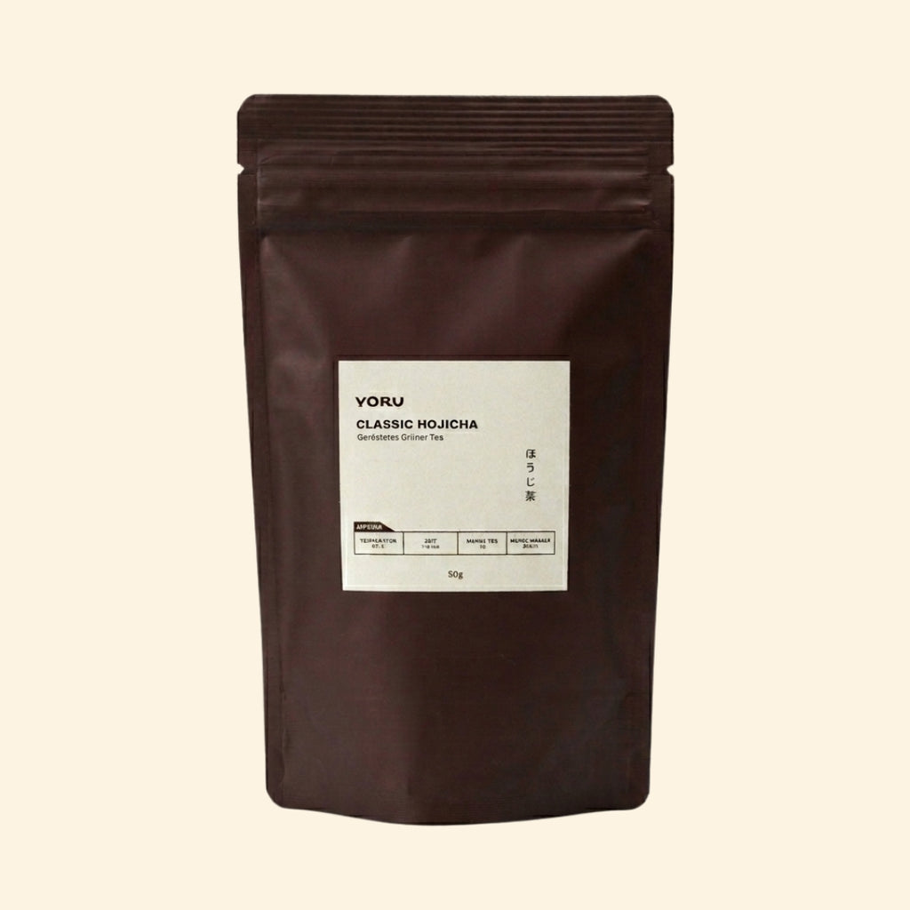 Hojicha Lose Teeblätter 50g aus Shizuoka Japan YORUCHA Verpackung frontal