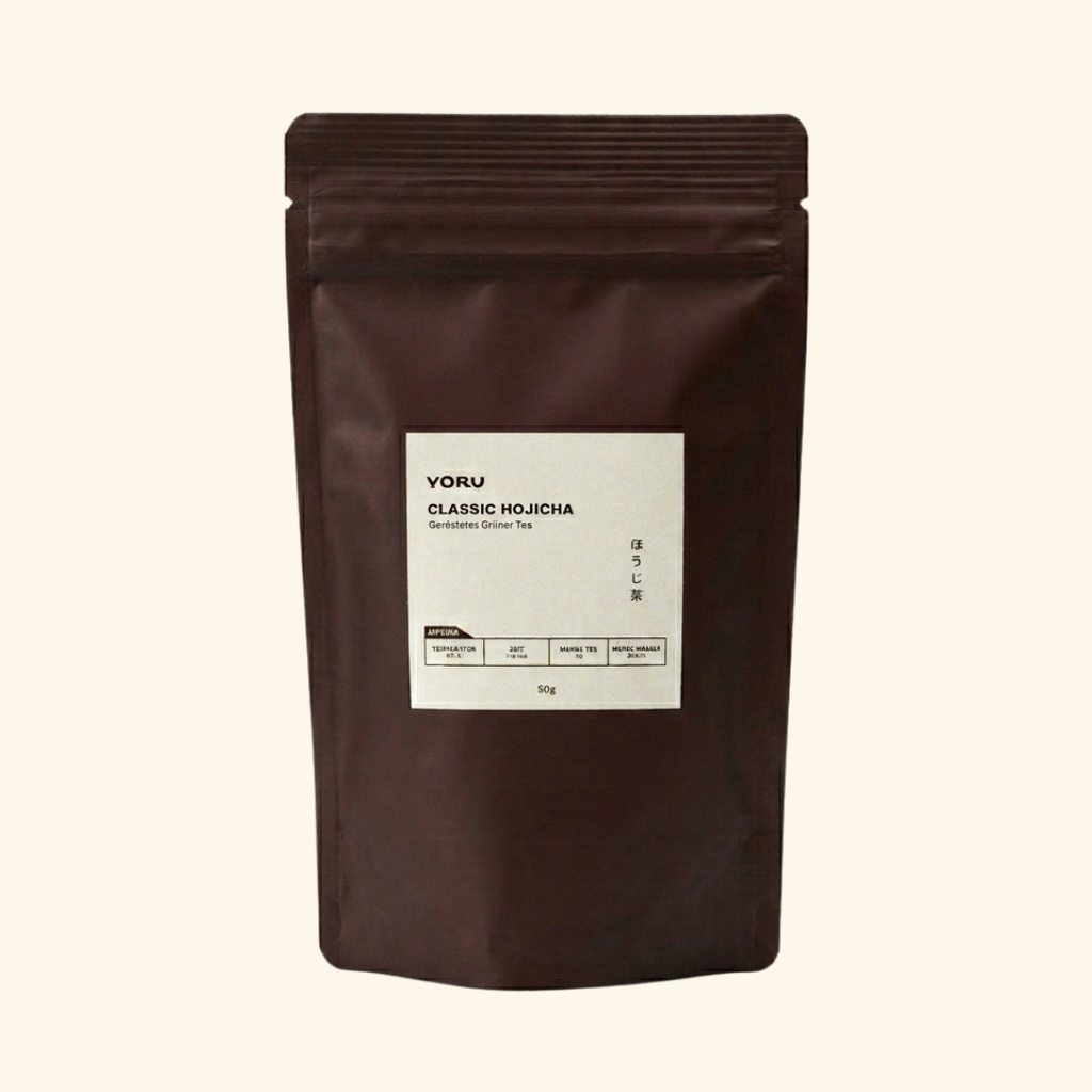 Hojicha Lose Teeblätter 50g aus Shizuoka Japan YORUCHA Verpackung frontal