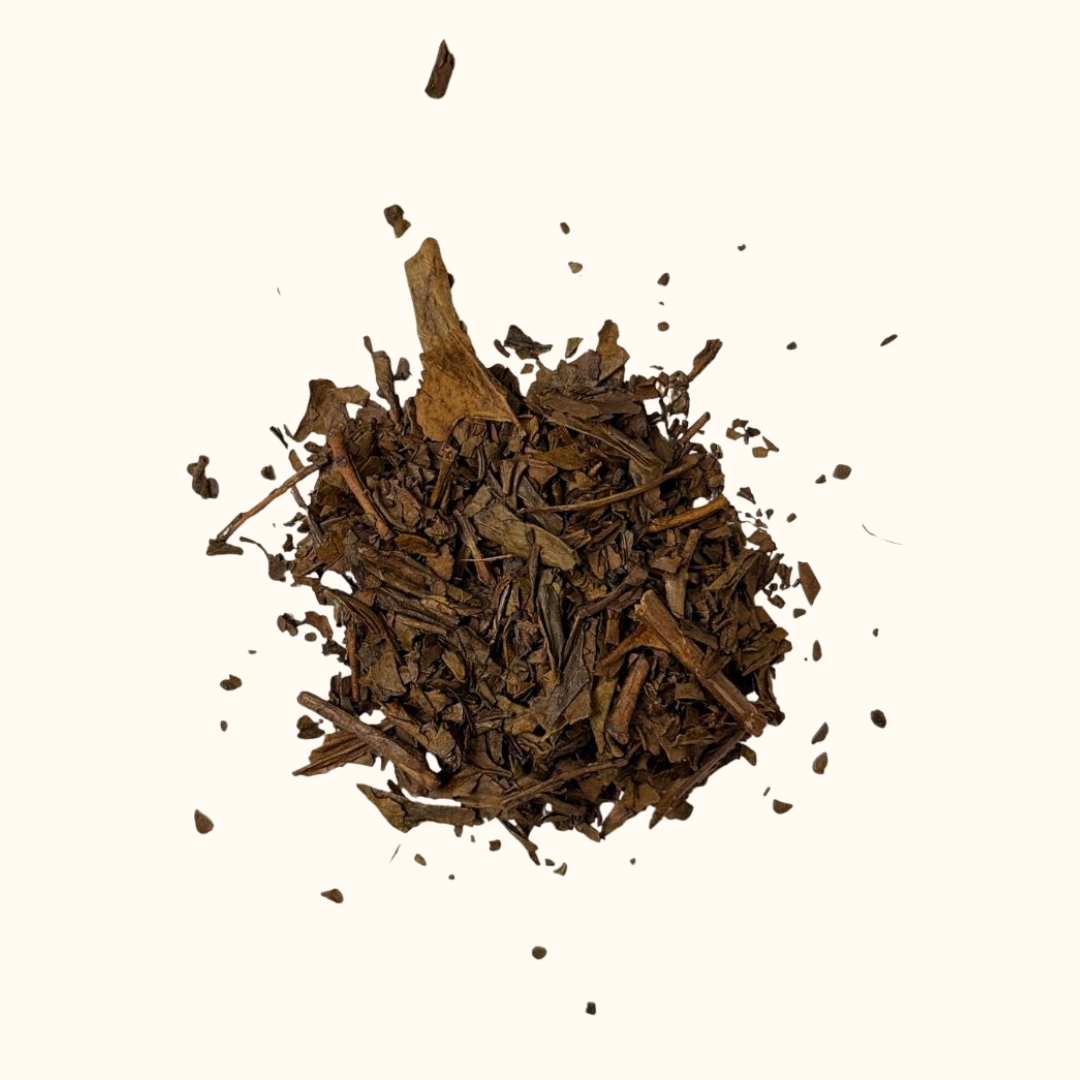 Hojicha Lose Teeblätter Nahaufnahme – geröstet braun aus Shizuoka Japan YORUCHA