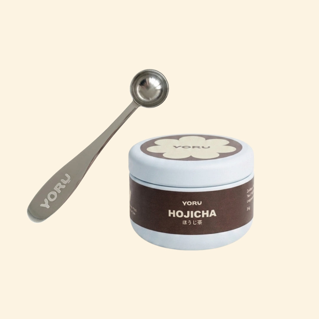 YORUCHA Starter Set – Hojicha Pulver 24g Messlöffel zusammen